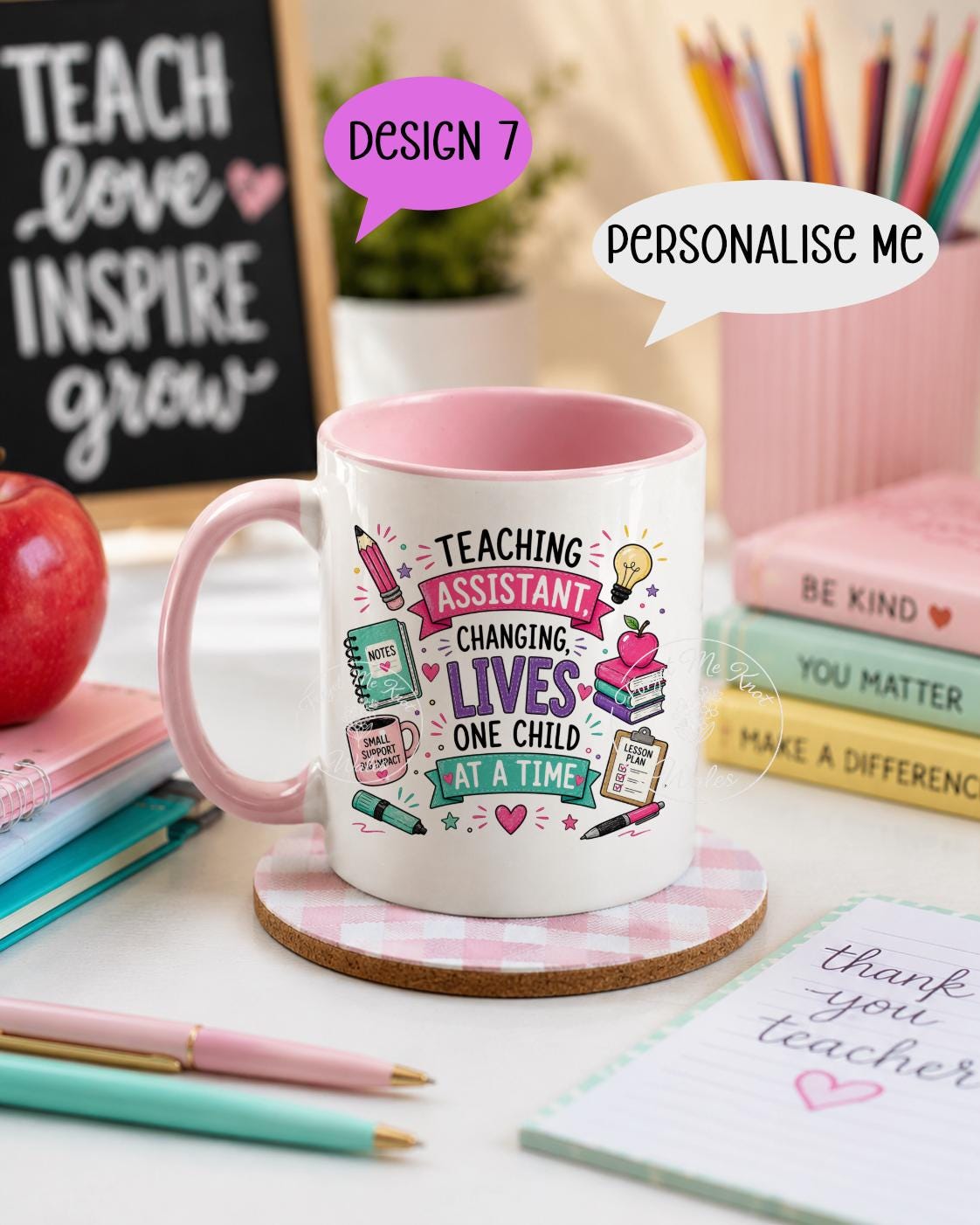 Teaching Assistant Mug & Coaster Set | Personalised Thank You Gift | Choose Mug Colour