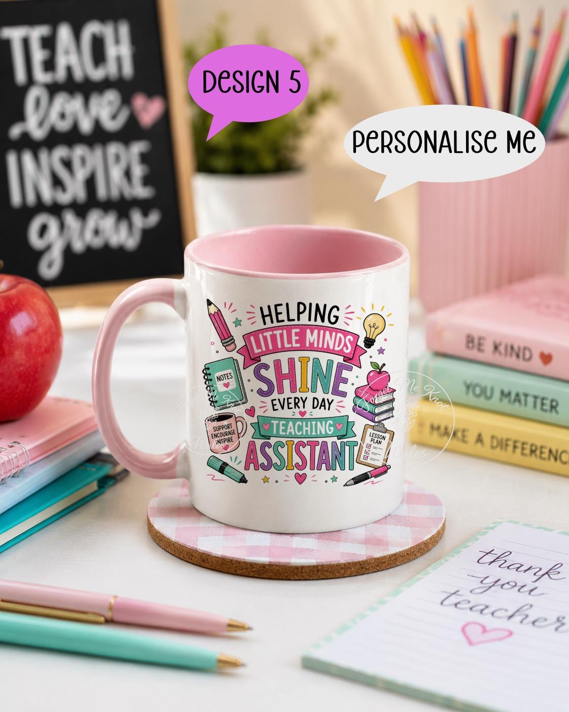 Teaching Assistant Mug & Coaster Set | Personalised Thank You Gift | Choose Mug Colour