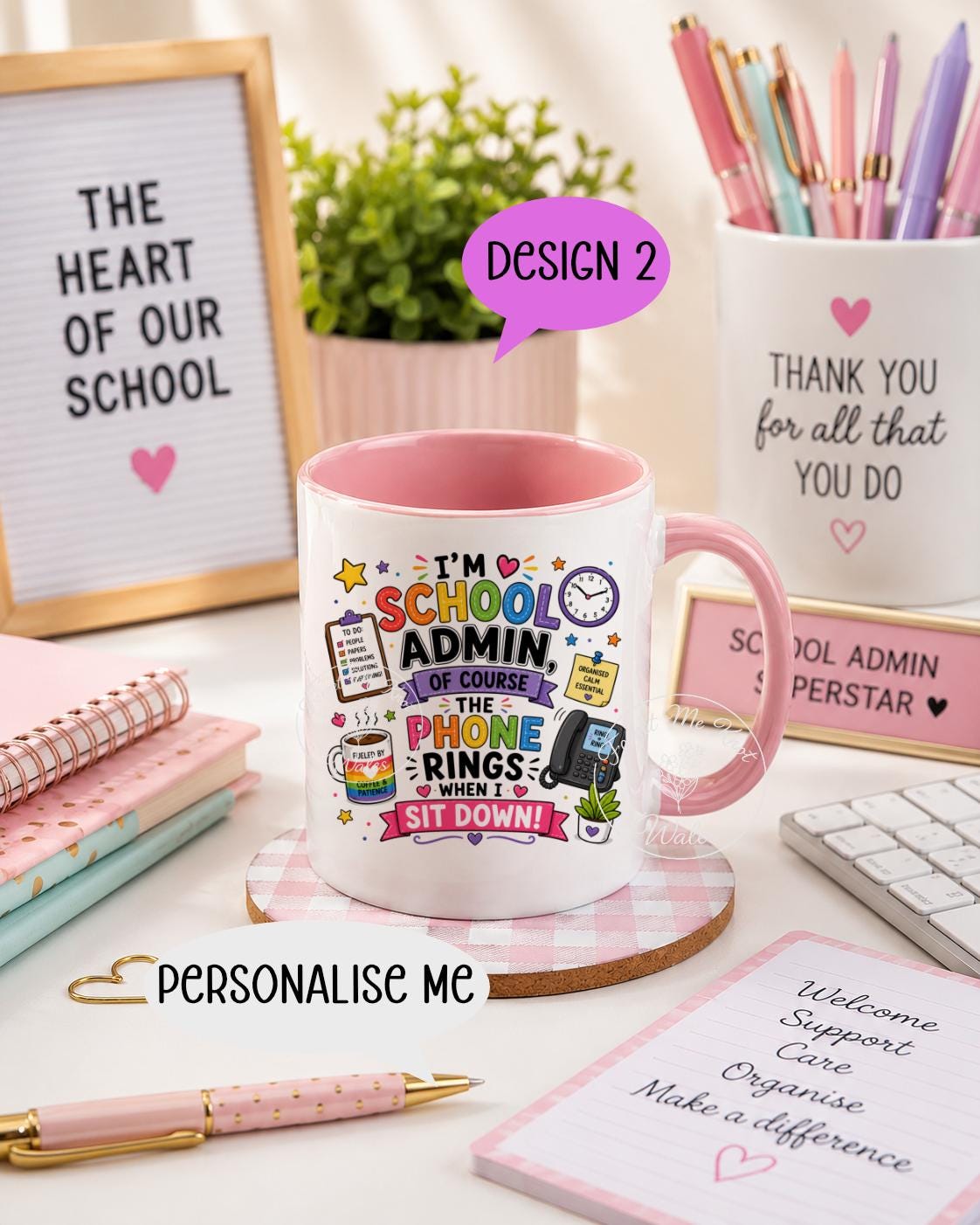 School Admin / Receptionist Mug & Coaster Set | Personalised Thank You Gift