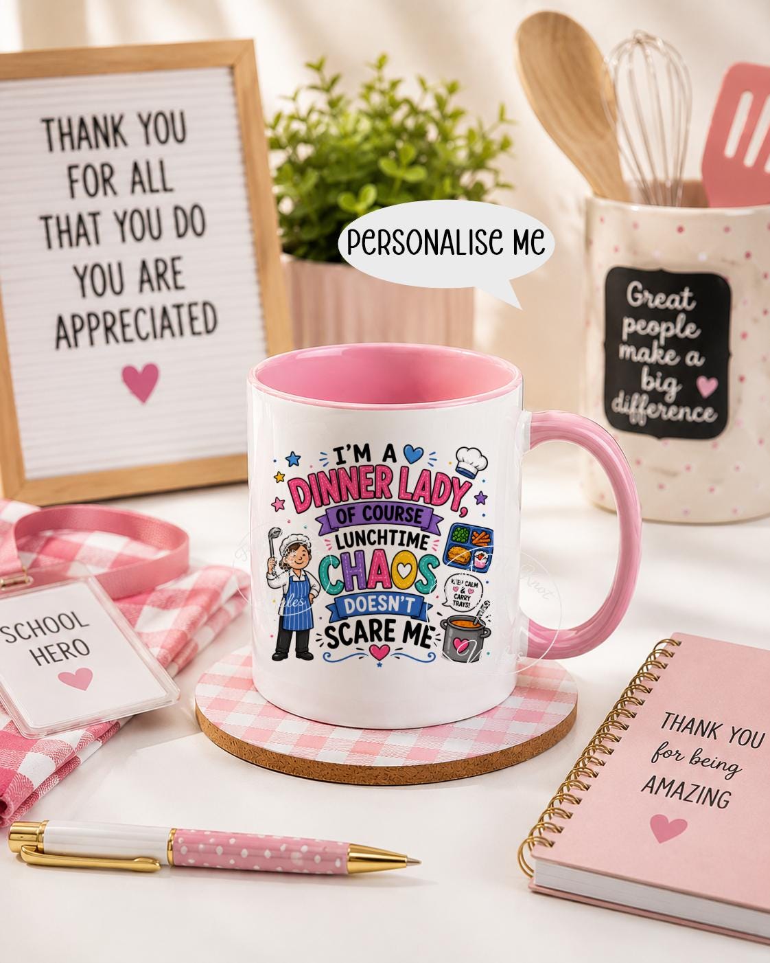 Dinner Lady Mug & Coaster Set | Personalised Thank You Gift | School Hero Gift