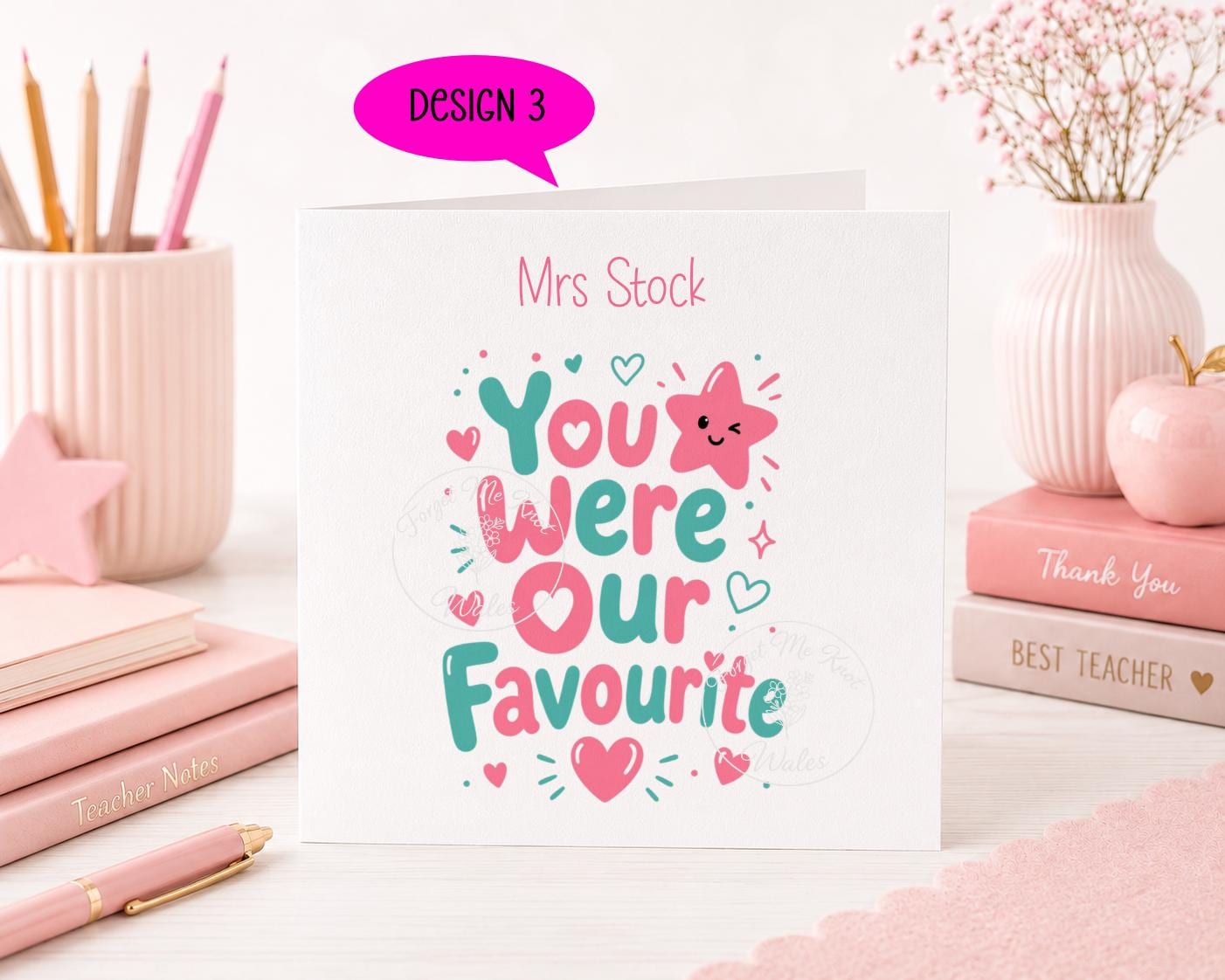 Teacher Thank You Card | Personalised Linen Card | 9 Designs to Choose From | Teacher Appreciation Card