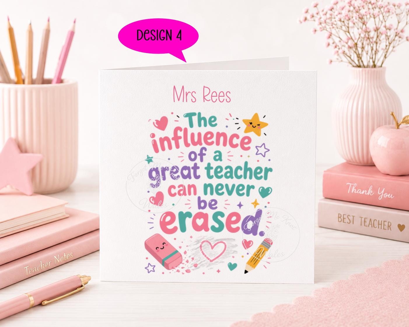 Teacher Thank You Card | Personalised Linen Card | 9 Designs to Choose From | Teacher Appreciation Card