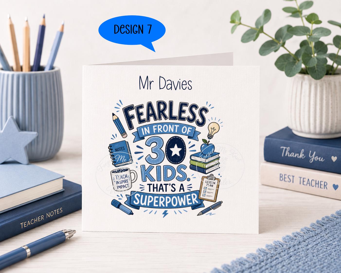 Teacher Thank You Card | Personalised Linen Card | 9 Designs to Choose From | Teacher Appreciation Card