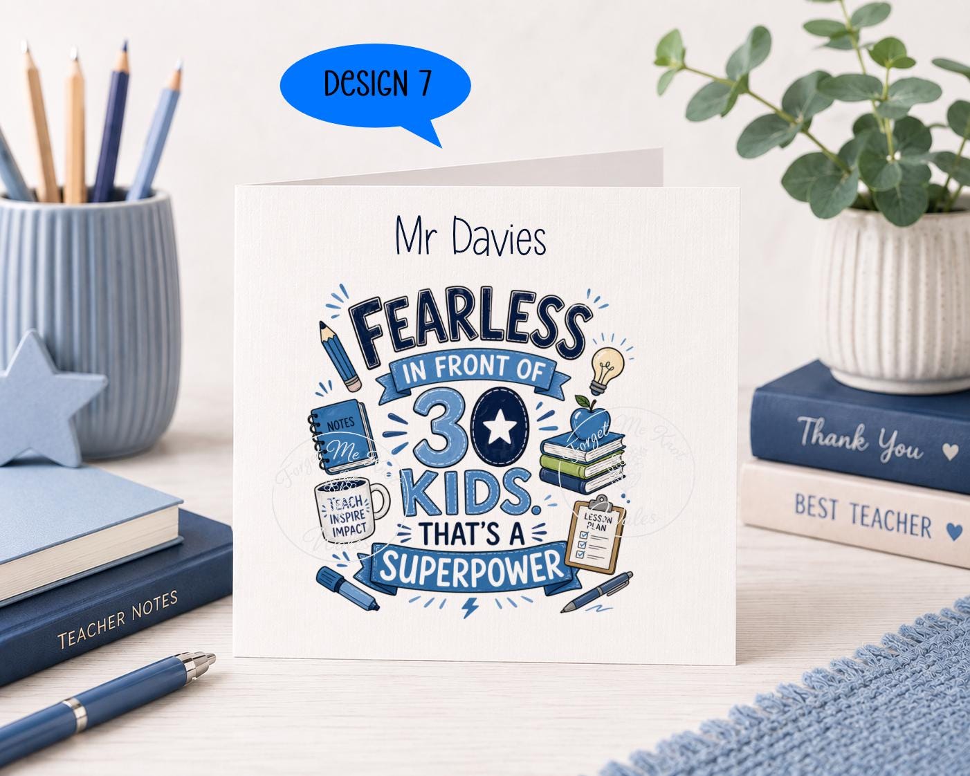Teacher Thank You Card | Personalised Linen Card | 9 Designs to Choose From | Teacher Appreciation Card