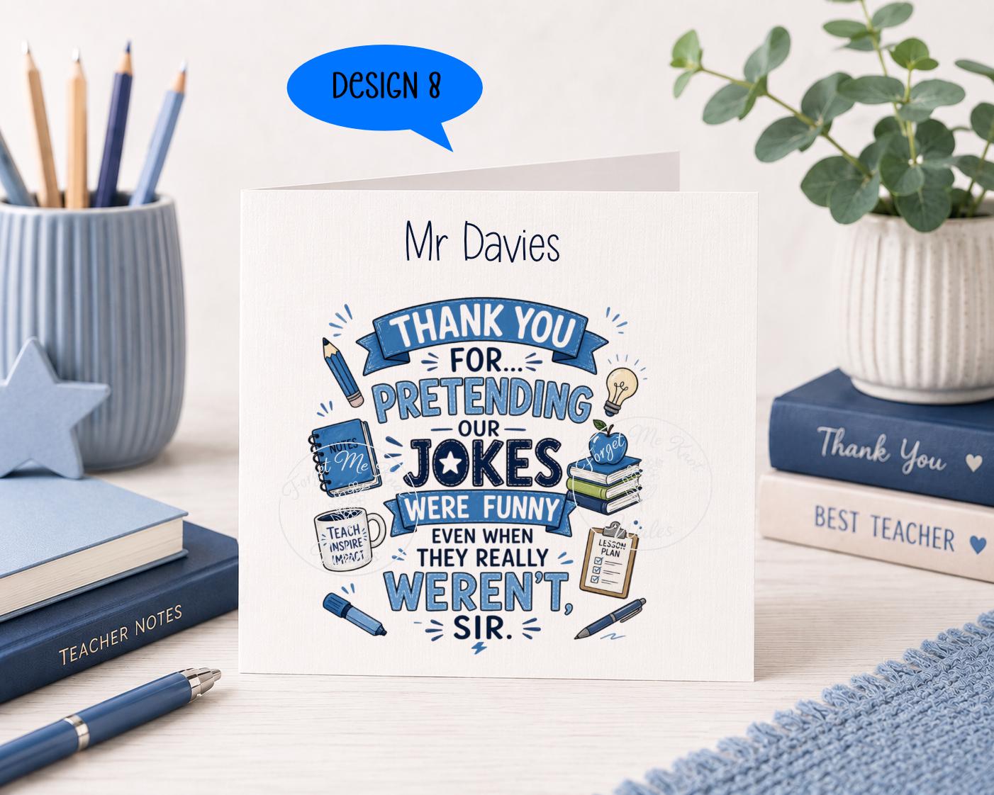 Teacher Thank You Card | Personalised Linen Card | 9 Designs to Choose From | Teacher Appreciation Card