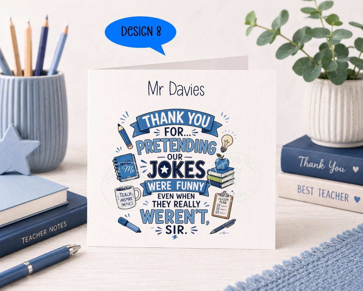 Teacher Thank You Card | Personalised Linen Card | 9 Designs to Choose From | Teacher Appreciation Card
