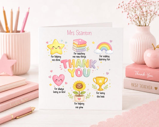 Personalised Teacher Thank You Card | End of School Gift | Teaching Assistant Card | Nursery Teacher Card | Welsh Diolch Card Available