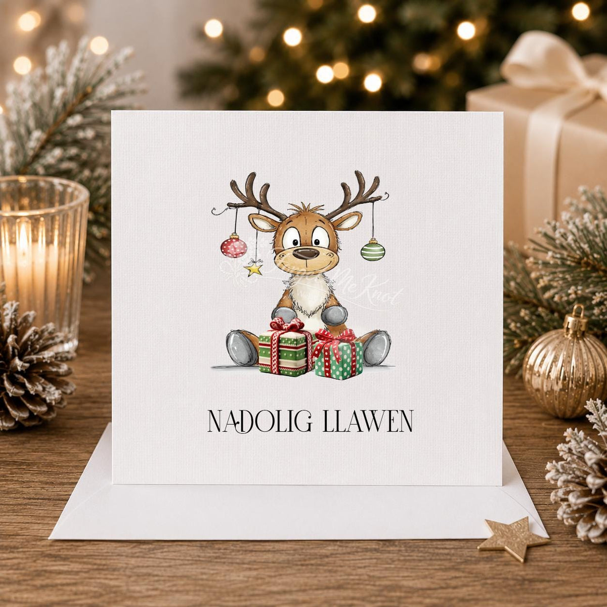 Reindeer Christmas Card | Cute Xmas Card with Presents | Festive Christmas Greeting Card