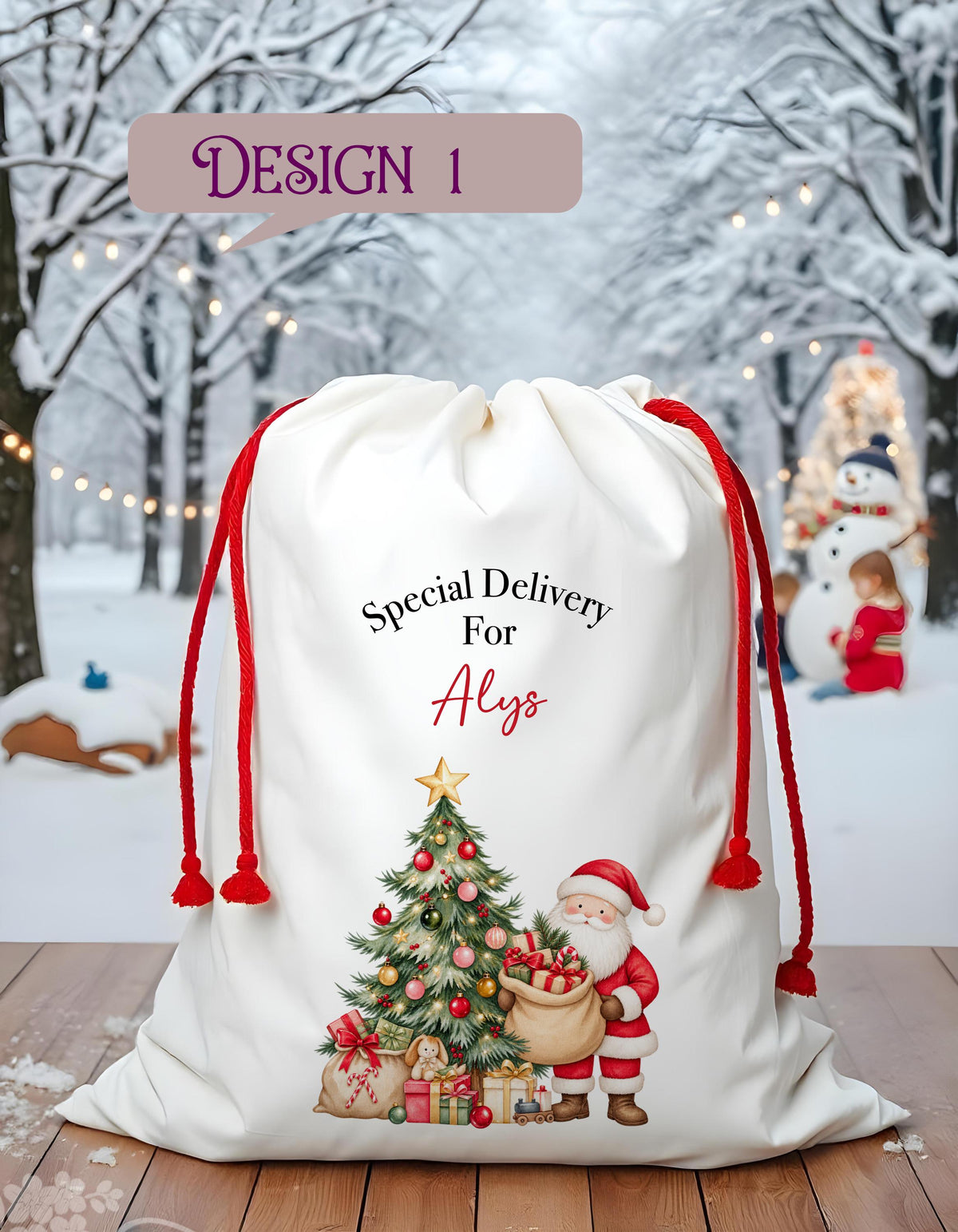 Personalised Christmas Santa Sack | Santa & Christmas Tree Design | Luxury Christmas Eve Gift Sack | Personalised Kids Xmas Sack