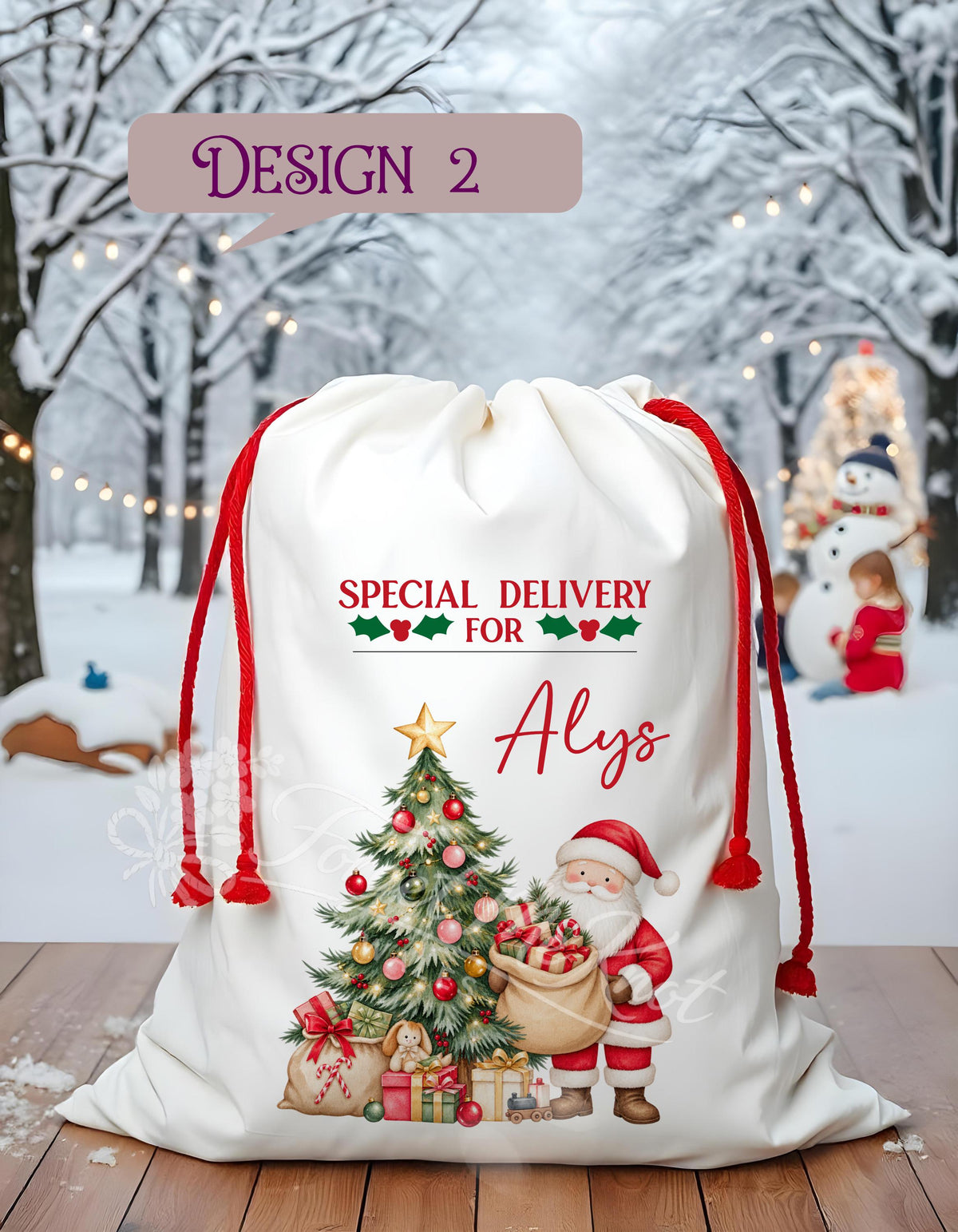 Personalised Christmas Santa Sack | Santa & Christmas Tree Design | Luxury Christmas Eve Gift Sack | Personalised Kids Xmas Sack