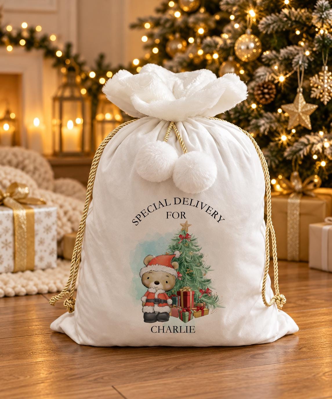 Personalised Christmas Sack, Velvet Santa Sack, Christmas Gift Sack for Children, Grandchildren and Great-Grandchildren Gift Bag