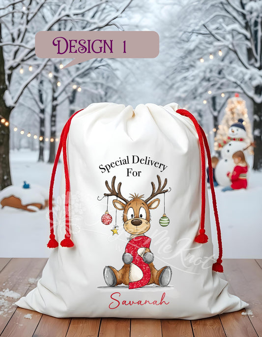 Christmas Present Sack, Large Christmas Present Sack, Personalised Reindeer Sack, Reindeer Present Sack, First Christmas Present Sack