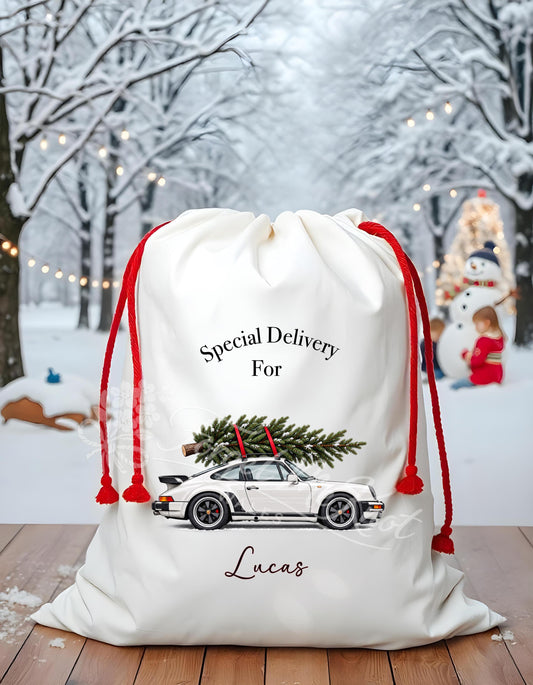 Personalised Porsche 911 Turbo Christmas Sack, Classic Car Christmas Present Sack, Personalised Christmas Gift Bag, Car Lover Gift