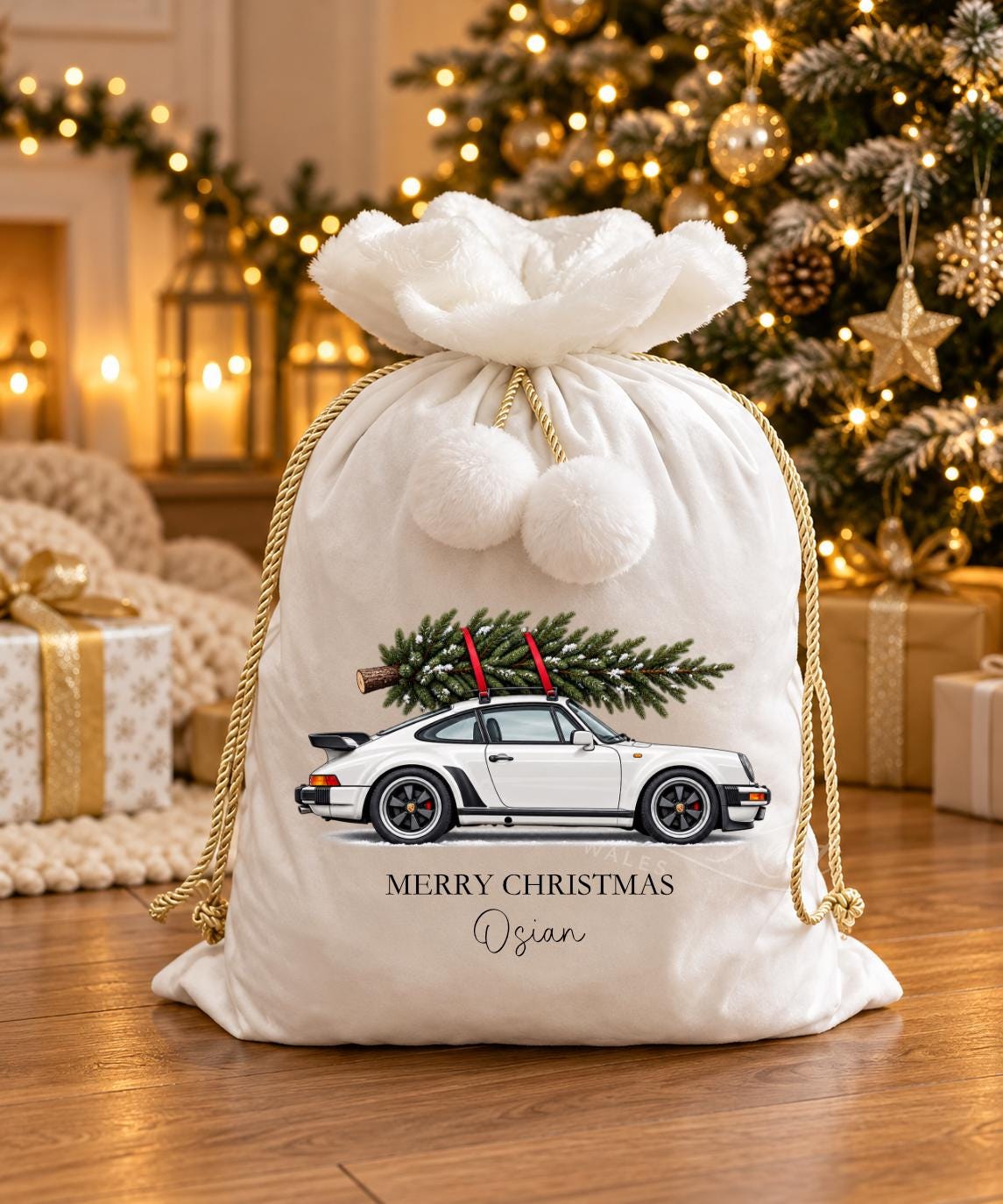Personalised Porsche 911 Turbo Christmas Sack, Classic Car Christmas Present Sack, Personalised Christmas Gift Bag, Car Lover Gift