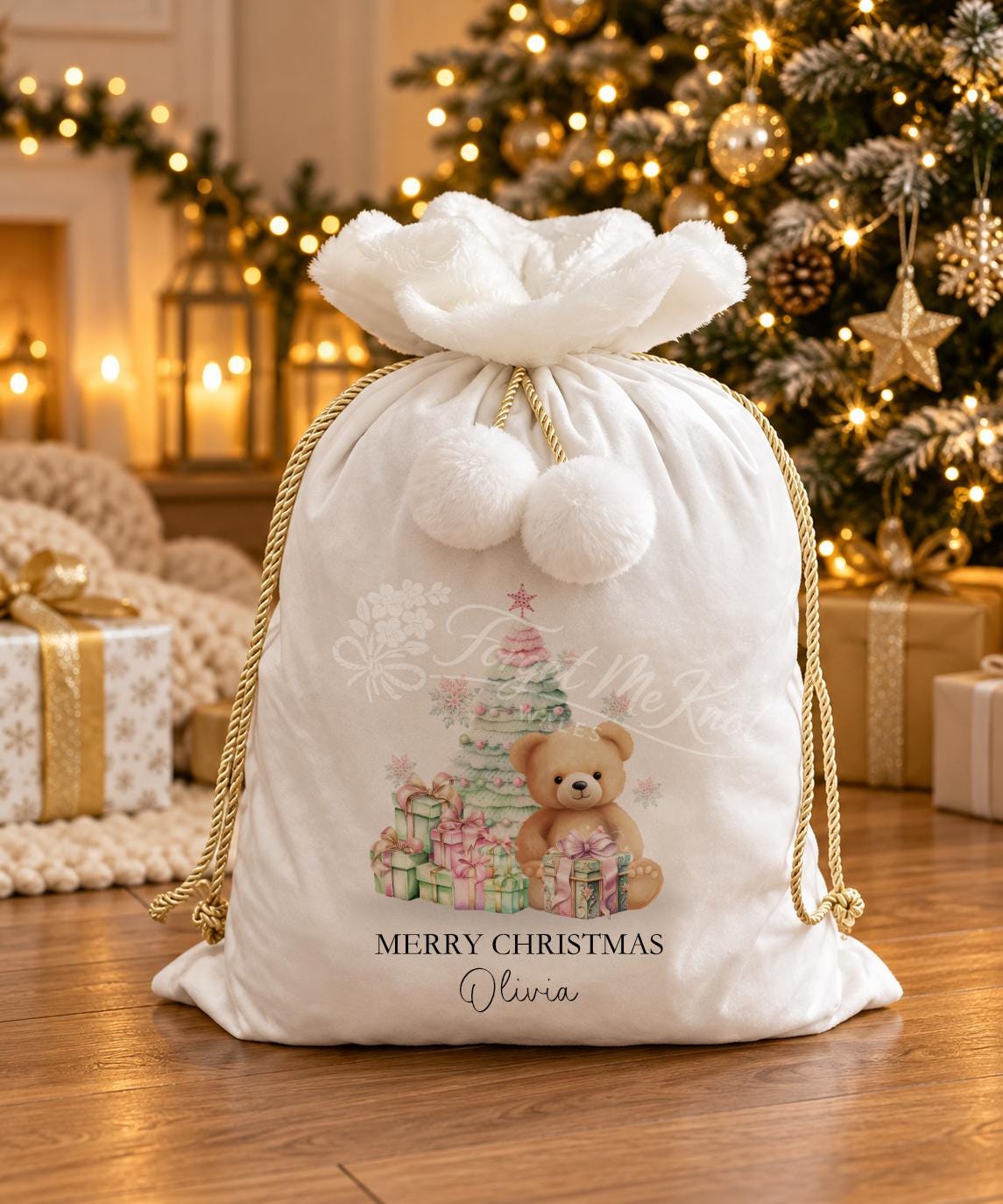 Personalised Christmas Sack, Velvet Santa Sack, Christmas Gift Sack for Children, Grandchildren and Great-Grandchildren Gift Bag
