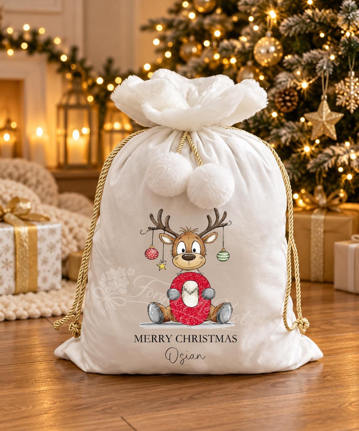 Personalised Christmas Reindeer Present Sack, Xmas Gift Sack for Children, Grandchildren & Great-Grandchildren Gift Bag, Large Xmas Sack