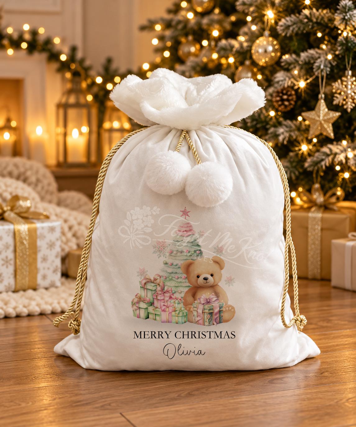 Personalised Christmas Sack, Velvet Santa Sack, Christmas Gift Sack for Children, Grandchildren and Great-Grandchildren Gift Bag