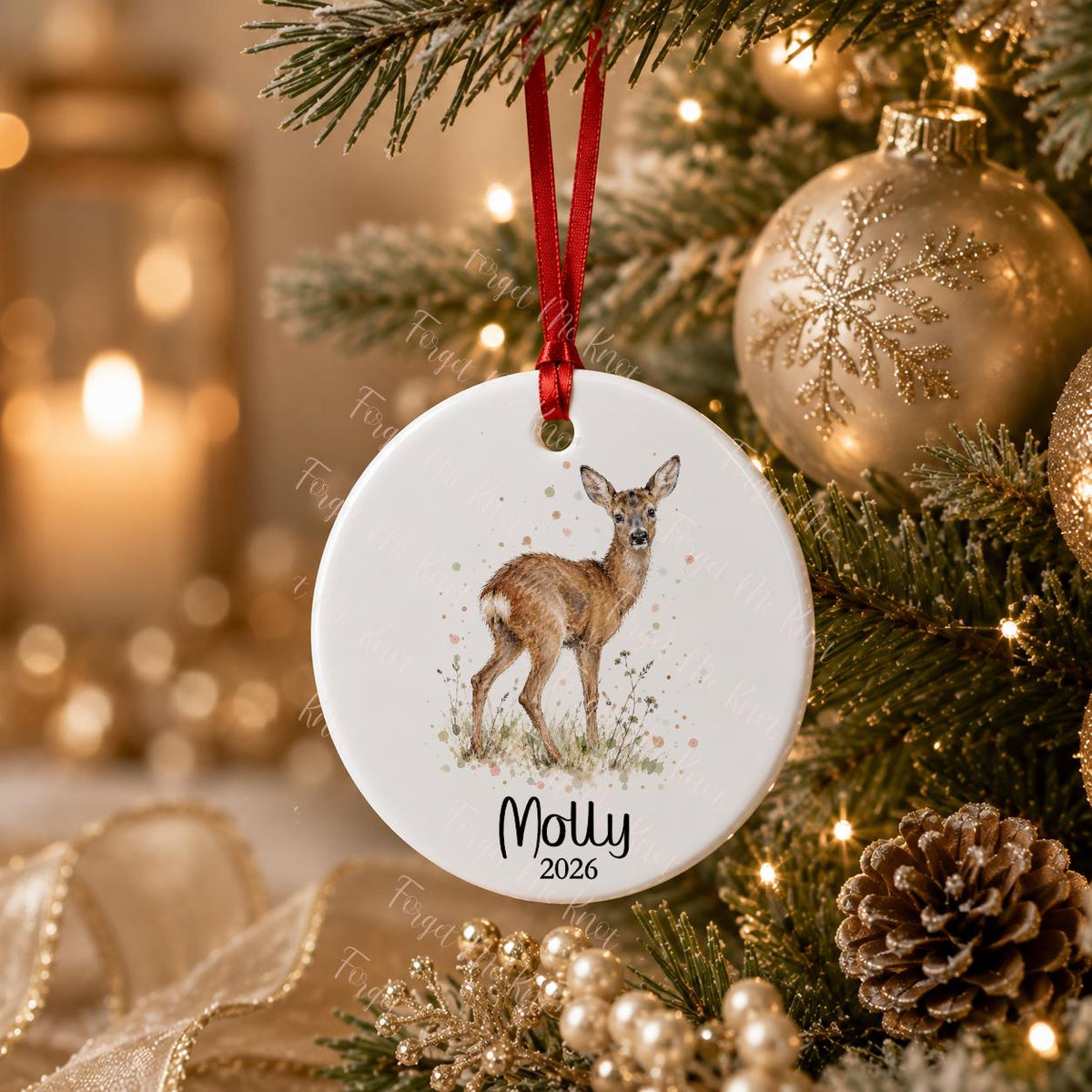 Squirrel Christmas Ornament, Personalised Countryside Wildlife Tree Bauble, Flat Xmas Tree Decoration