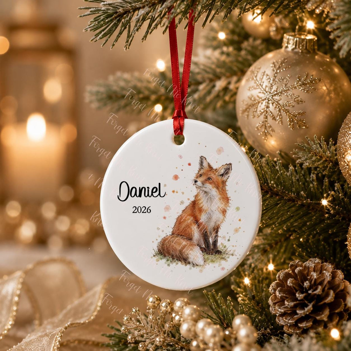 Bat Christmas Ornament, Personalised Countryside Wildlife Tree Bauble, Flat Xmas Tree Decoration