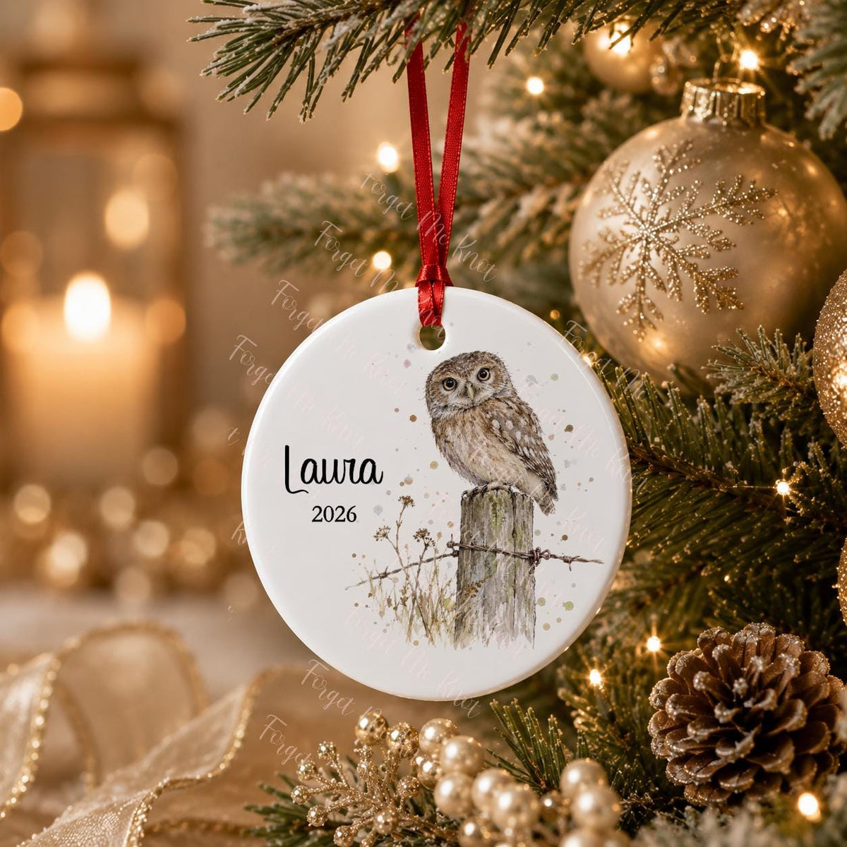 Bat Christmas Ornament, Personalised Countryside Wildlife Tree Bauble, Flat Xmas Tree Decoration