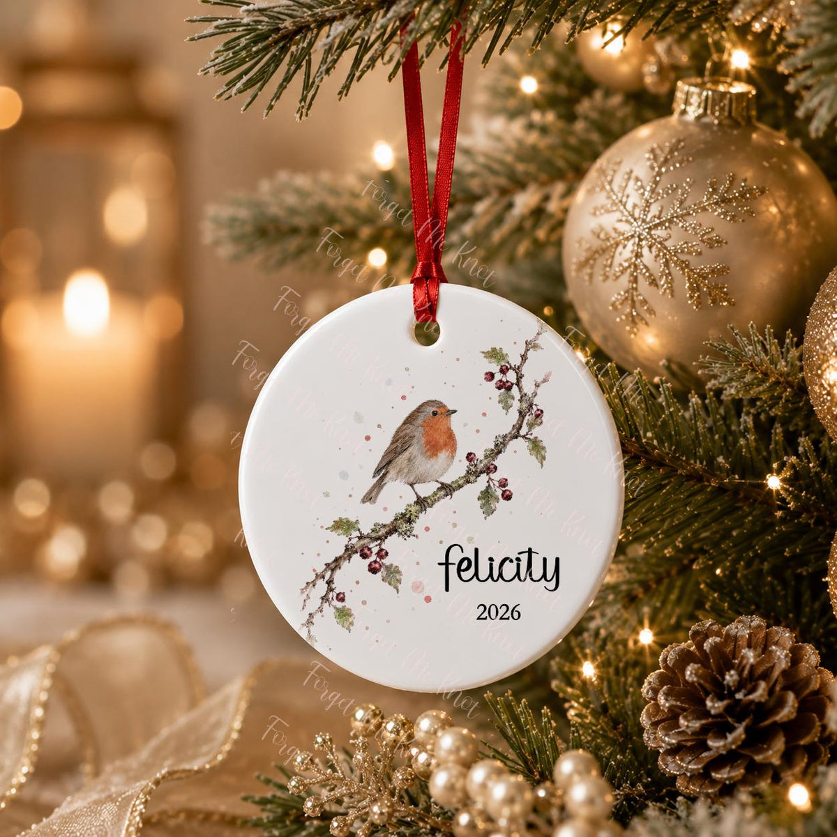 Owl Christmas Ornament, Personalised Countryside Wildlife Tree Bauble, Flat Xmas Tree Decoration