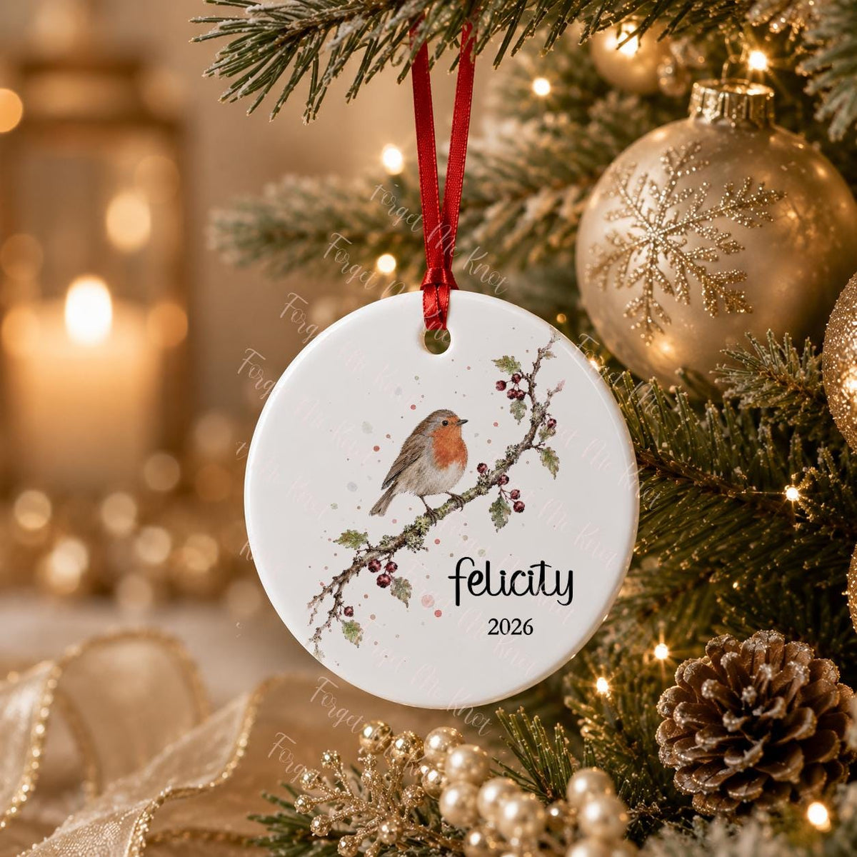 Squirrel Christmas Ornament, Personalised Countryside Wildlife Tree Bauble, Flat Xmas Tree Decoration
