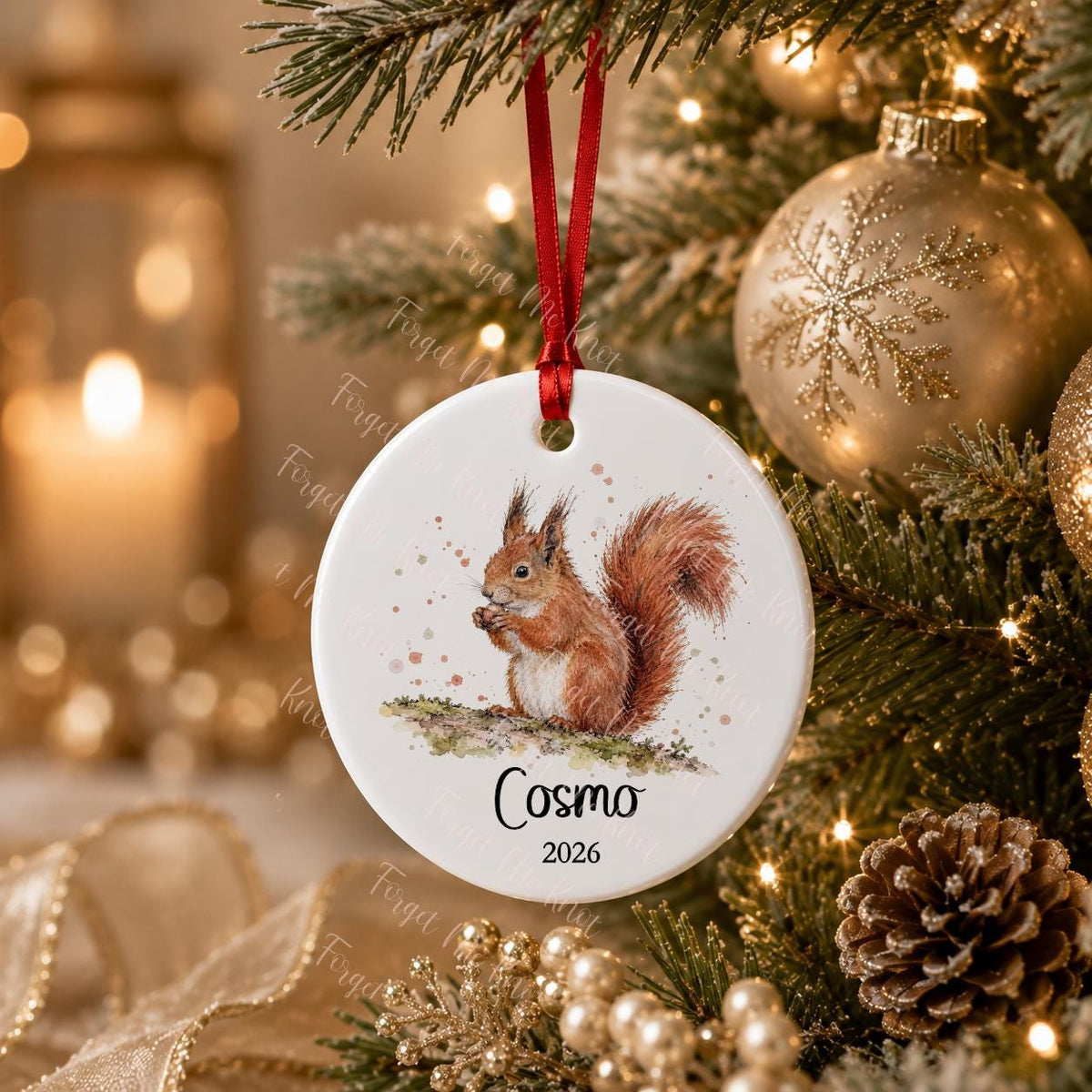 Bat Christmas Ornament, Personalised Countryside Wildlife Tree Bauble, Flat Xmas Tree Decoration