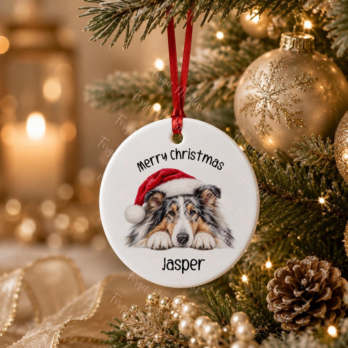 Blue Merle Rough Collie Christmas Bauble, Personalised Pet Dog Christmas Tree Decoration, Gift For Dog Family, Dog Lover, Xmas Bauble