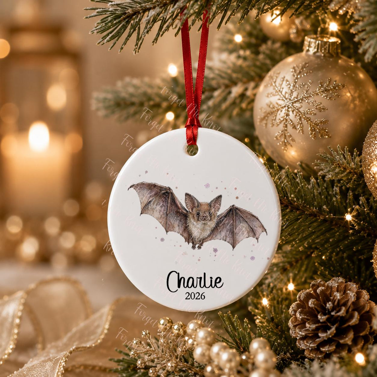 Robin Christmas Ornament, Personalised Countryside Wildlife Tree Bauble, Flat Xmas Tree Decoration