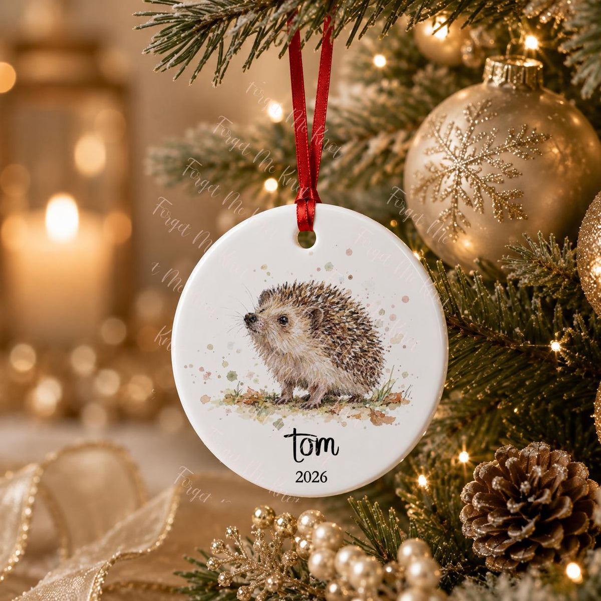 Fox Christmas Ornament, Personalised Countryside Wildlife Tree Bauble, Flat Xmas Tree Decoration