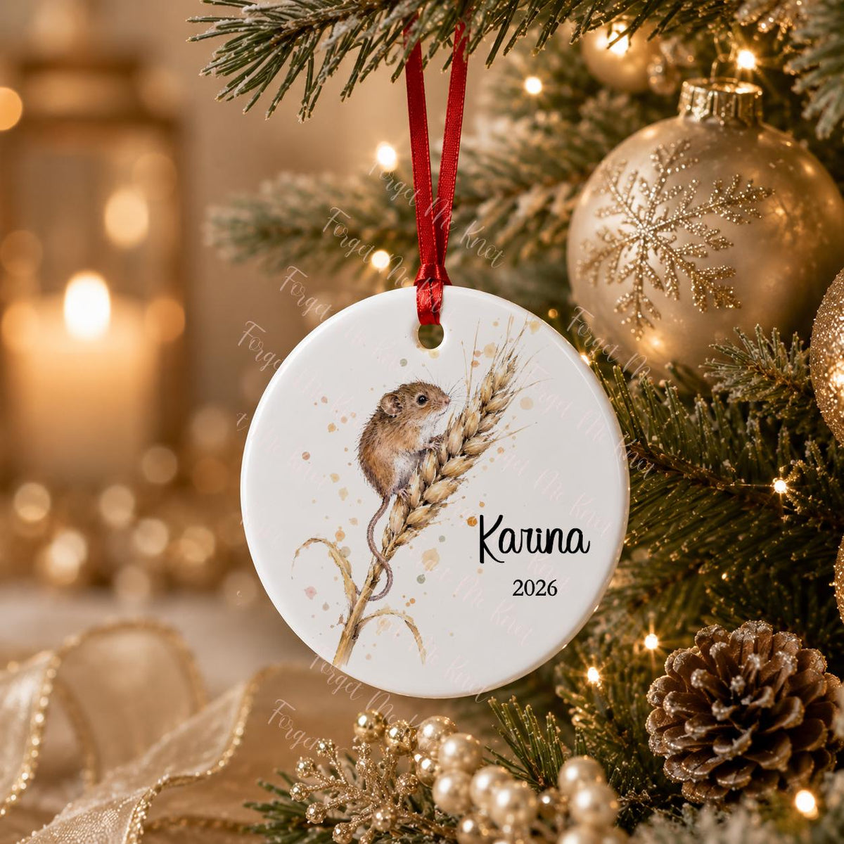 Bat Christmas Ornament, Personalised Countryside Wildlife Tree Bauble, Flat Xmas Tree Decoration