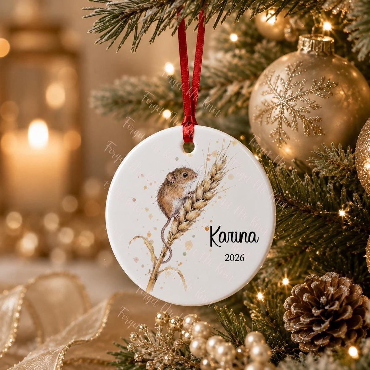 Squirrel Christmas Ornament, Personalised Countryside Wildlife Tree Bauble, Flat Xmas Tree Decoration