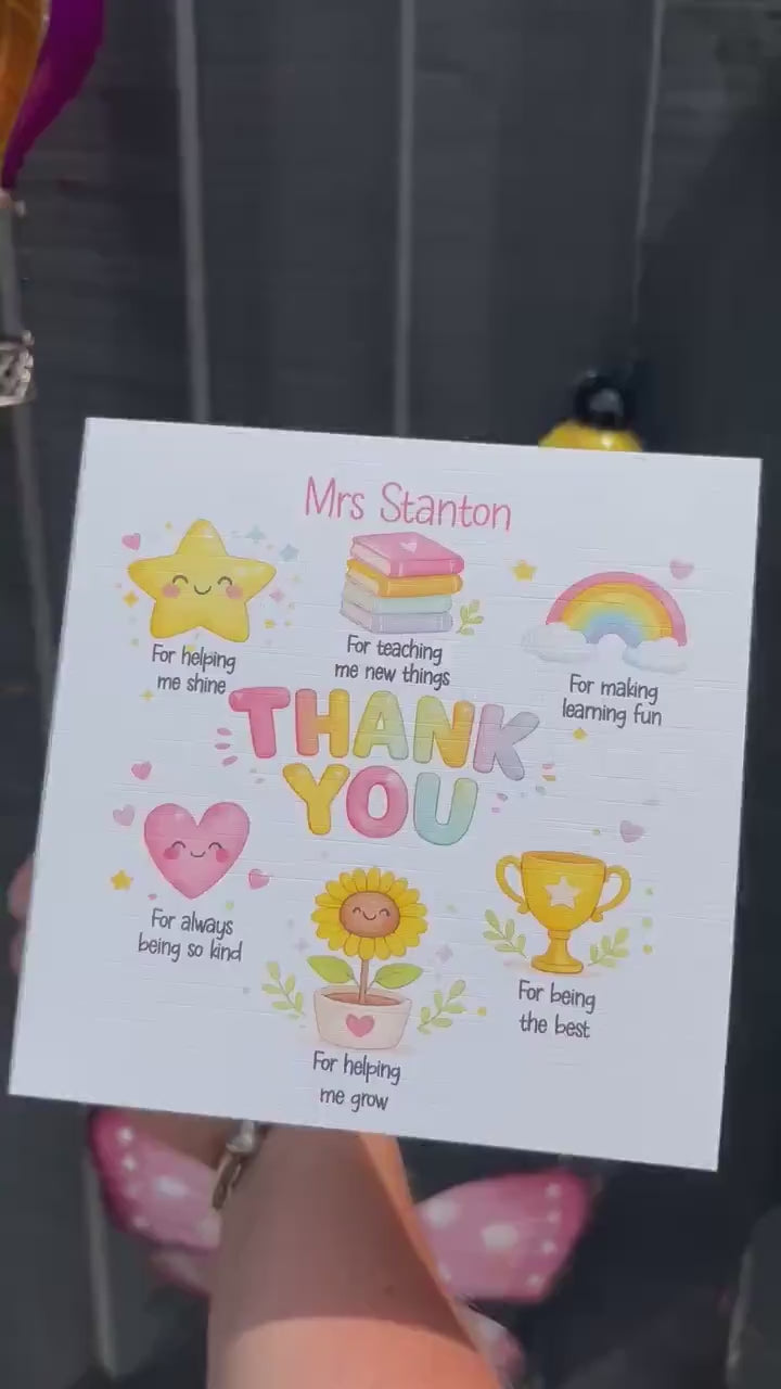 Personalised Teacher Thank You Card | End of School Gift | Teaching Assistant Card | Nursery Teacher Card | Welsh Diolch Card Available
