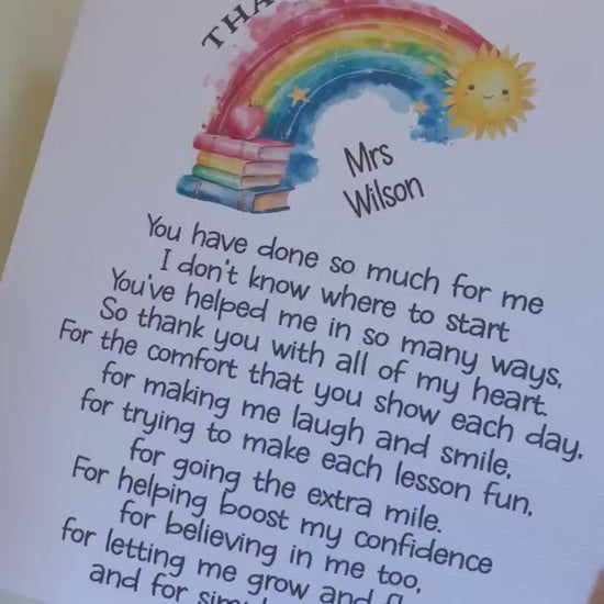 Teacher Card, Thank You Teacher Card, Card For Teacher, Teacher Gifts, Personalised Teacher Card, Teacher Poem Card