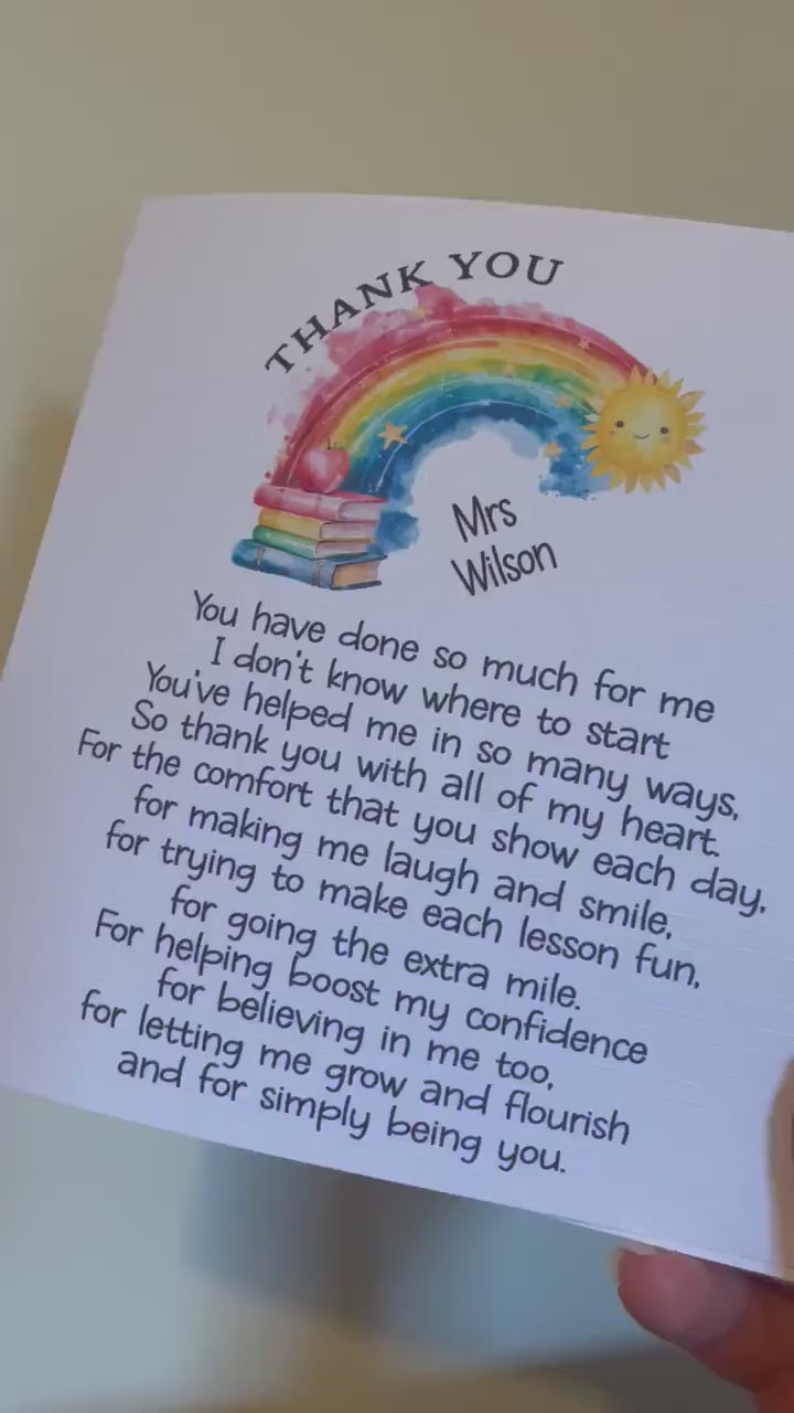 Teacher Card, Thank You Teacher Card, Card For Teacher, Teacher Gifts, Personalised Teacher Card, Teacher Poem Card