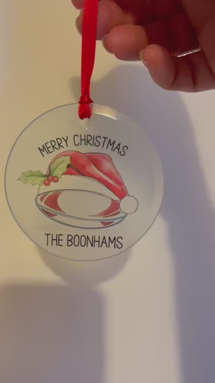 Rugby Christmas Tree Decoration, Personalised Rugby Christmas Tree Bauble, Sports Christmas Decoration