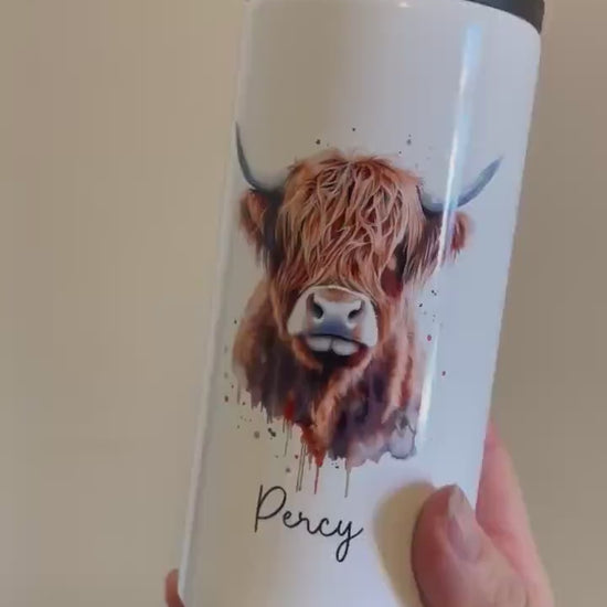 Highland Cow Water Bottle, Drinks Bottle With Highland Cow Design. Water Bottle With Straw