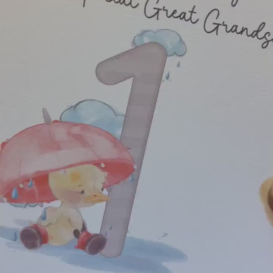 Great Grandson 1st Birthday Card, 1st Birthday Card For Great Grandson, Personalised Grandson 1st Birthday Card, Splashy Duck Card