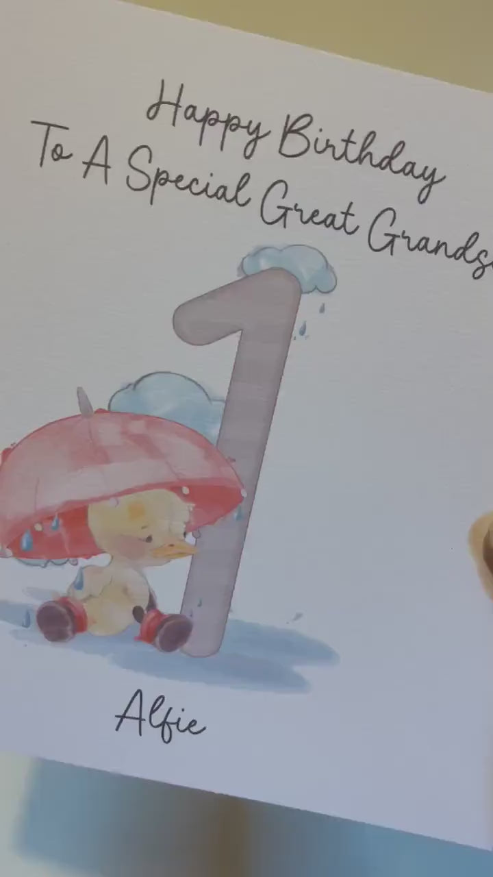 Great Grandson 1st Birthday Card, 1st Birthday Card For Great Grandson, Personalised Grandson 1st Birthday Card, Splashy Duck Card