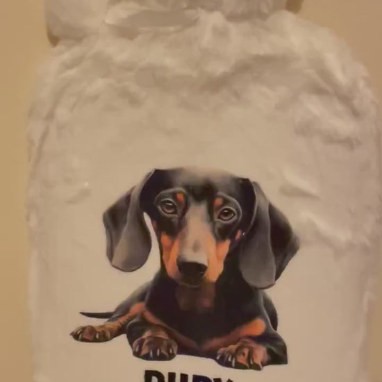 Brown Dachshund Hot Water Bottle, Personalised Hot Water Bottle, Hot Water Bottle Cover