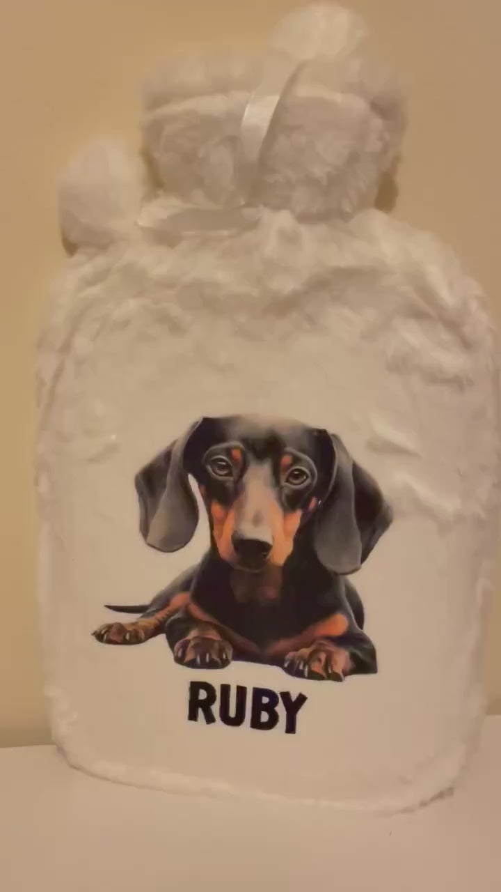 Brown Dachshund Hot Water Bottle, Personalised Hot Water Bottle, Hot Water Bottle Cover
