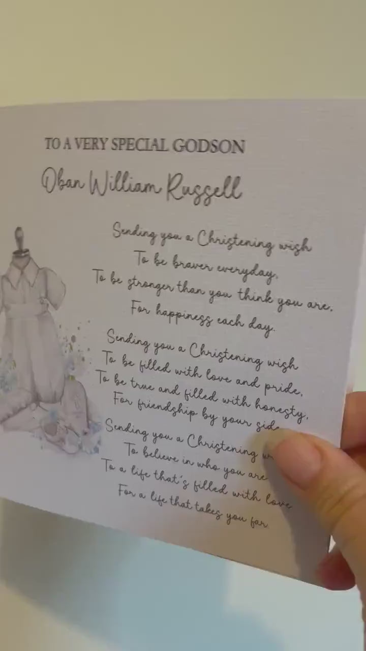 Godson Christening Card, Christening Card For Godson, Personalised Christening Card