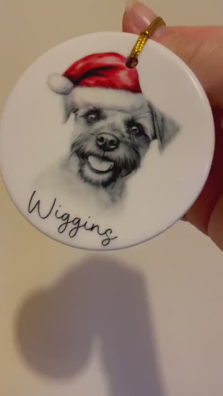 Border Terrier Dog Bauble, Personalised Pet Dog Christmas Tree Decoration, Gift For Dog Family