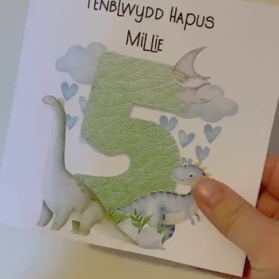 Welsh Birthday Card, Dino Birthday Card, Personalised Dino Birthday Card, Birthday Badge For Kids, Personalised Birthday Card