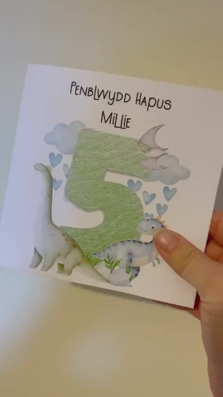 Welsh Birthday Card, Dino Birthday Card, Personalised Dino Birthday Card, Birthday Badge For Kids, Personalised Birthday Card