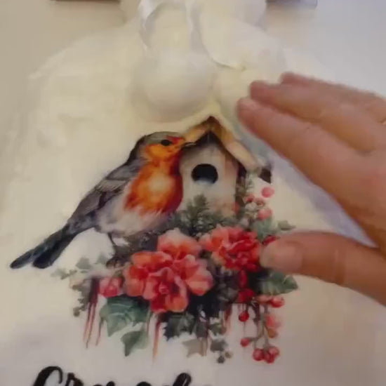 Robin Christmas Gift For Nannie, Hot Water Bottle, Fluffy Hot Water Bottle, Personalised Hot Water Bottle, Nanna, Grandma, Mum Gift