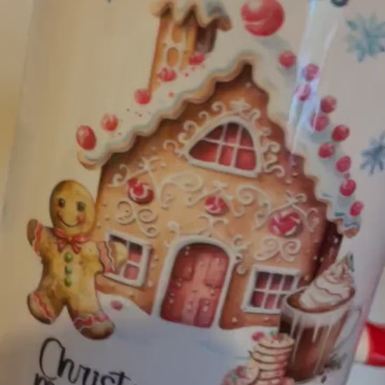 Christmas Movie Mug, Personalised Mug For Christmas, Gingerbread House And Ginger Bread Man Christmas Movie Mug, Hot Chocolate Mug