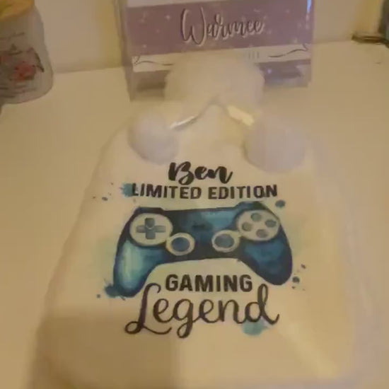 Personalised Hot Water Bottle, Gamer Design Hot Water Bottle, Gaming Legend Hot Water Bottle, Deluxe Fluffy Cover