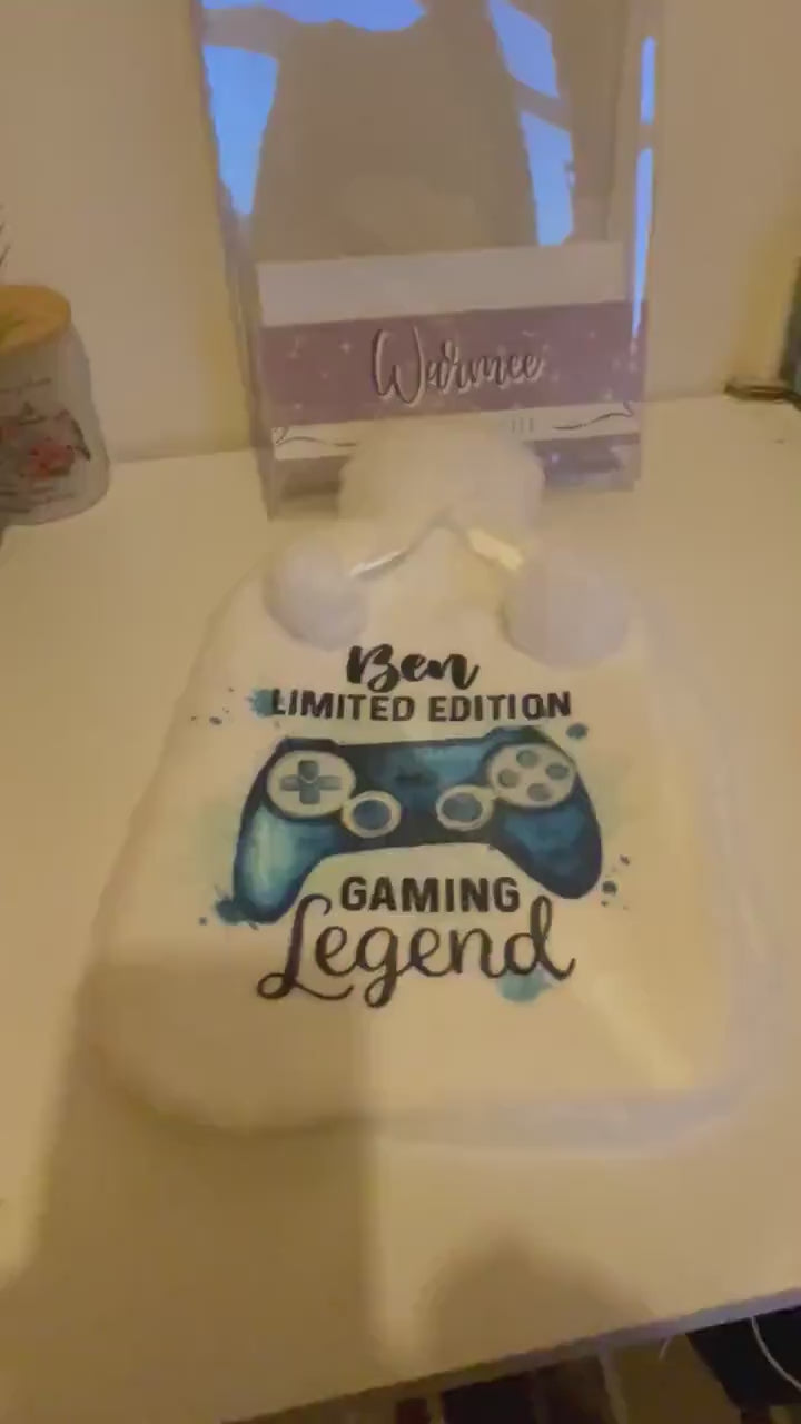 Personalised Hot Water Bottle, Gamer Design Hot Water Bottle, Gaming Legend Hot Water Bottle, Deluxe Fluffy Cover