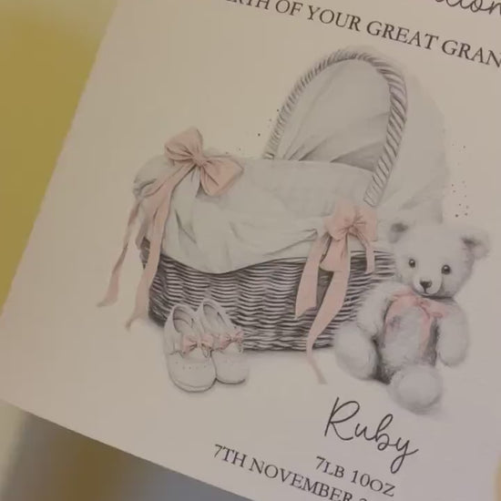 New Baby Great Granddaughter Card, Welcome To The World, Baby Girl Card, Congratulations New Baby Card